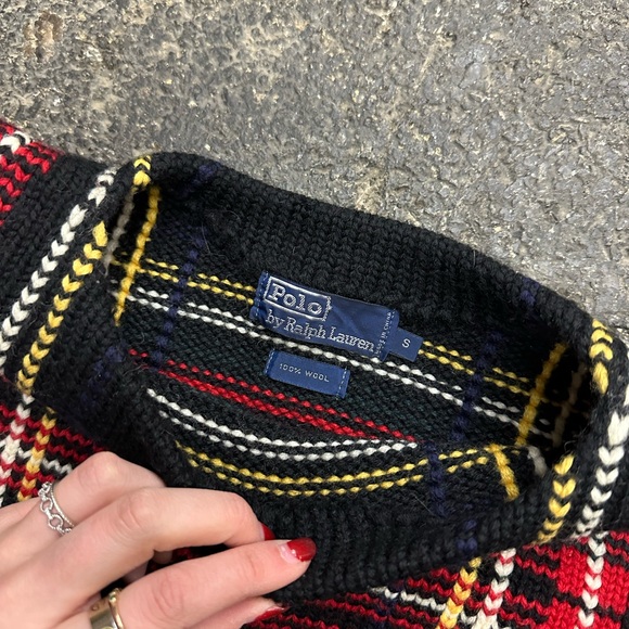 Polo Ralph Lauren Plaid Vintage Wool Sweater Women’s Black Small Preppy Cricket - Picture 5 of 6